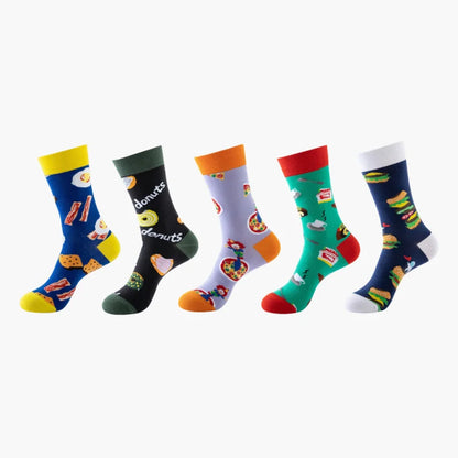 5 Pairs Fruit Print Socks Mid-Calf Funny Food Design Pineapple Watermelon Cotton Socks for Men Women Couple EU 37-45 US 6-12