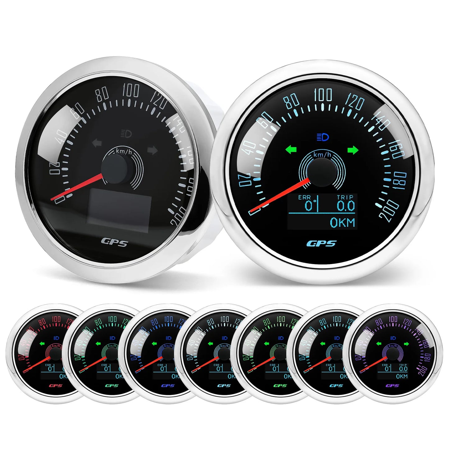 85MM GPS Speedometer 0-160MPH 0-200KMH With GPS Antenna 7 Colors Backlight Digital LED Odometer Gauge for 12V24V Car Boat Marine
