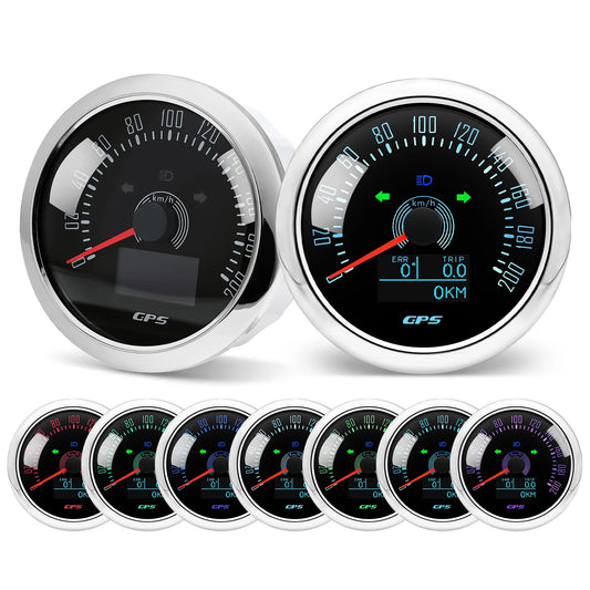 85MM GPS Speedometer 0-160MPH 0-200KMH With GPS Antenna 7 Colors Backlight Digital LED Odometer Gauge for 12V24V Car Boat Marine