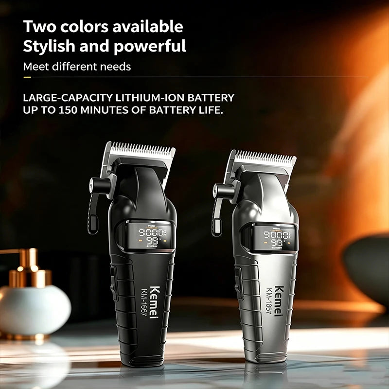 Kemei KM-1667 Trimmer Professional 10W 9000RPM Motor Rechargeable Hair Clippers DLC blades LED Display Trimmer Man
