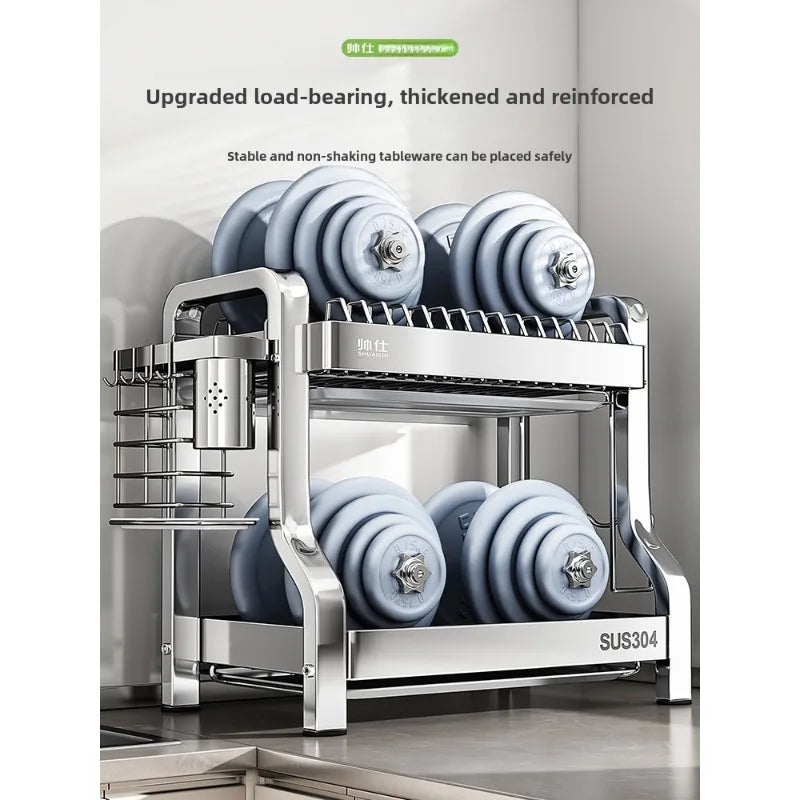 304 Stainless Steel Dish Storage Rack Kitchen Multifunctional Storage Dish Drain Rack Countertop Kitchen Accessories