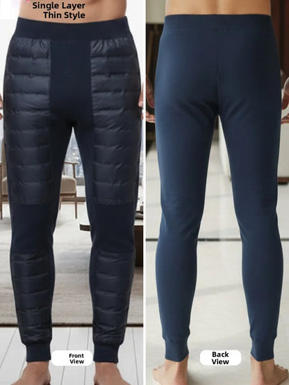 Hengyuanxiang Men's down Pants Thickened Duck down Slim Fit Inner Wear Warm Knee-Padded Long Pants Business Casual Style