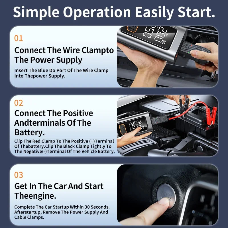BUVAYE 12V Car Jump Starter Portable Battery Booster Emergency Auto Starting Device Power Bank for Gas Diesel Vehicles EV‌