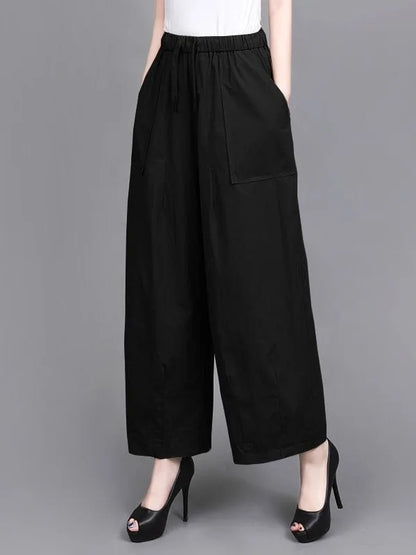 High Waist Wide Leg Pants Women Loose Slimming Nine Points Casual Pants plus Size Versatile Midlife Mom Pants Commute Style