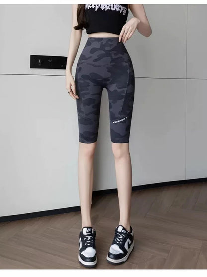 Premium Women's Camo 5-Point Shark Pants High Waist Tummy Control Butt Lifting Daily Casual Yoga Cycling Leggings