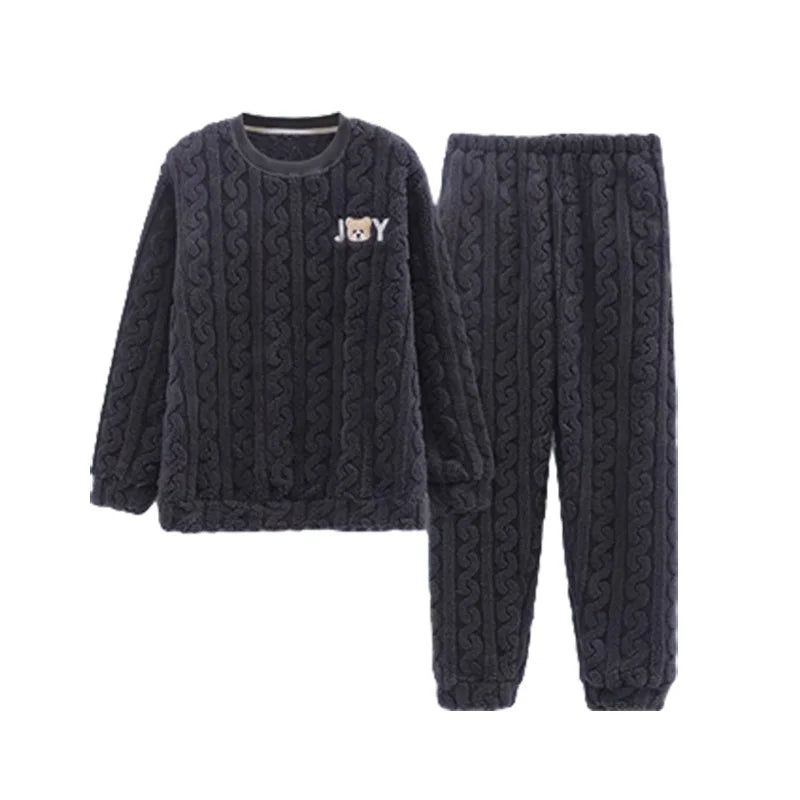 Autumn and Winter New Men's Coral Fleece Thermal Underwear Pajamas Homewear Suit Teenagers Thickened Facecloth Pajamas Homewear