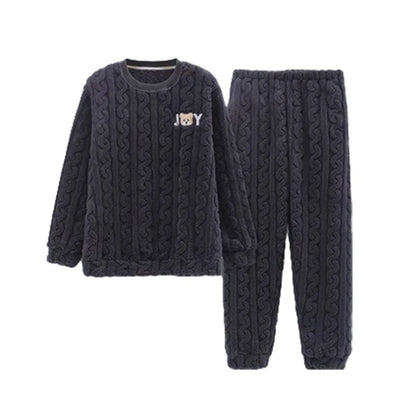 Autumn and Winter New Men's Coral Fleece Thermal Underwear Pajamas Homewear Suit Teenagers Thickened Facecloth Pajamas Homewear