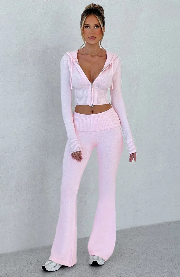 Spring New Women's Clothing Slim-fit Short Hooded Top Casual Pants Fashion Suit Women's Two-piece Set
