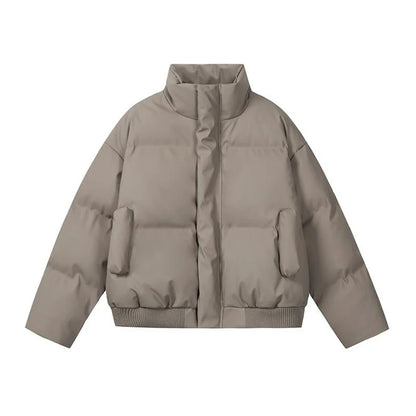 Outdoor Water-Resistant Men's Winter Short Puffer Jacket - Black (Khaki/Beige) M-4XL | PU Leather Trim | Boxy Cropped Fit