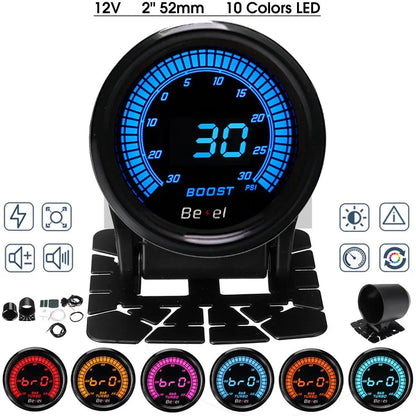 52mm Boost Water temp Oil temp Volt Vacuum Tachometer EGT Air fuel ratio Oil pressure Gauge 10 Color Car Meter