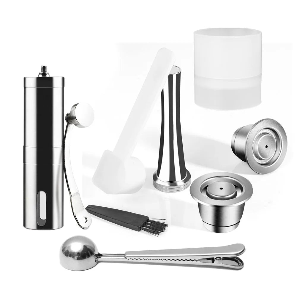 Reusable Coffee Capsule For Nespresso Espresso Crema Cups Stainless Steel Refillable Coffee Pods Filters With Tamper Dosing Ring
