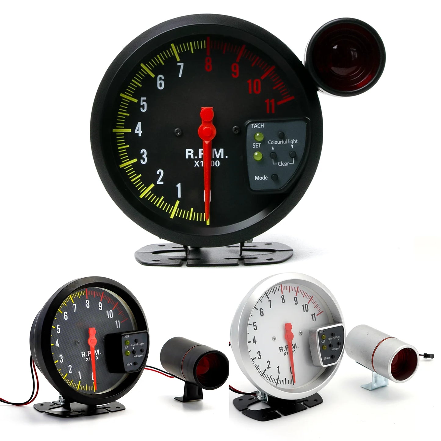 5 Inch RPM Meter Tachometer 11000k With Shift Light Racing Car Gauge 7 Color Backlight 12v For 4 / 6 /8 Cylinder Engine Vehicles