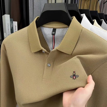 100% cotton high-end spring and autumn new men's long sleeved casual comfortable polo shirt exquisite brand bee embroidery top