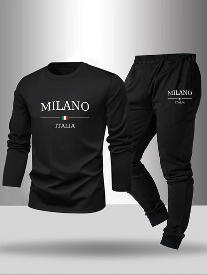 2-piece men's sleepwear set for spring summer autumn winter long sleeved pants letter patterned base shirt home wear set