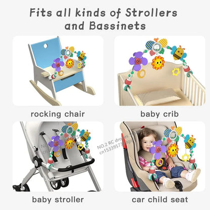 Crib Hanging Bell Stroller Arch Clip Foldable Sunflower Baby Interactive Rainbow Toys Infant Grab Exercise for Son Daughter Gift