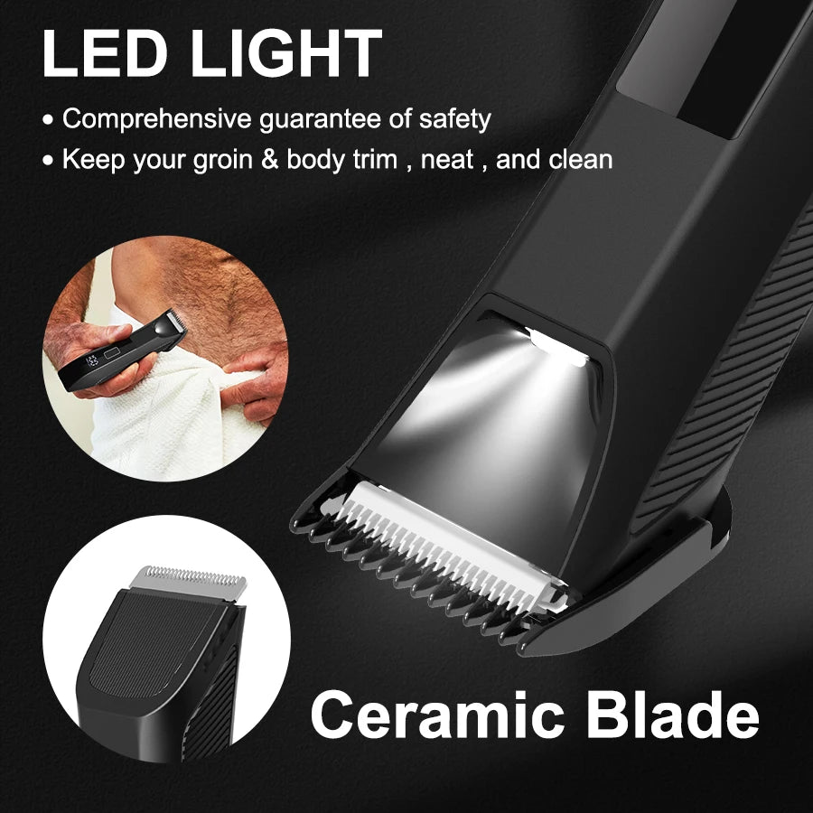 IPX6 Waterproof 2-in-1 Groin/Body Trimmer - SkinSafe Dual Head Foil Blades, Wet&Dry Cordless Groomer with USB-C Fast Charging