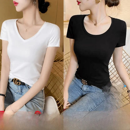Summer Women's Slim Fit Short Sleeve T-Shirt Half Sleeve Base Shirt Versatile Base Layer Top Quality Polyester Fiber Commute ...
