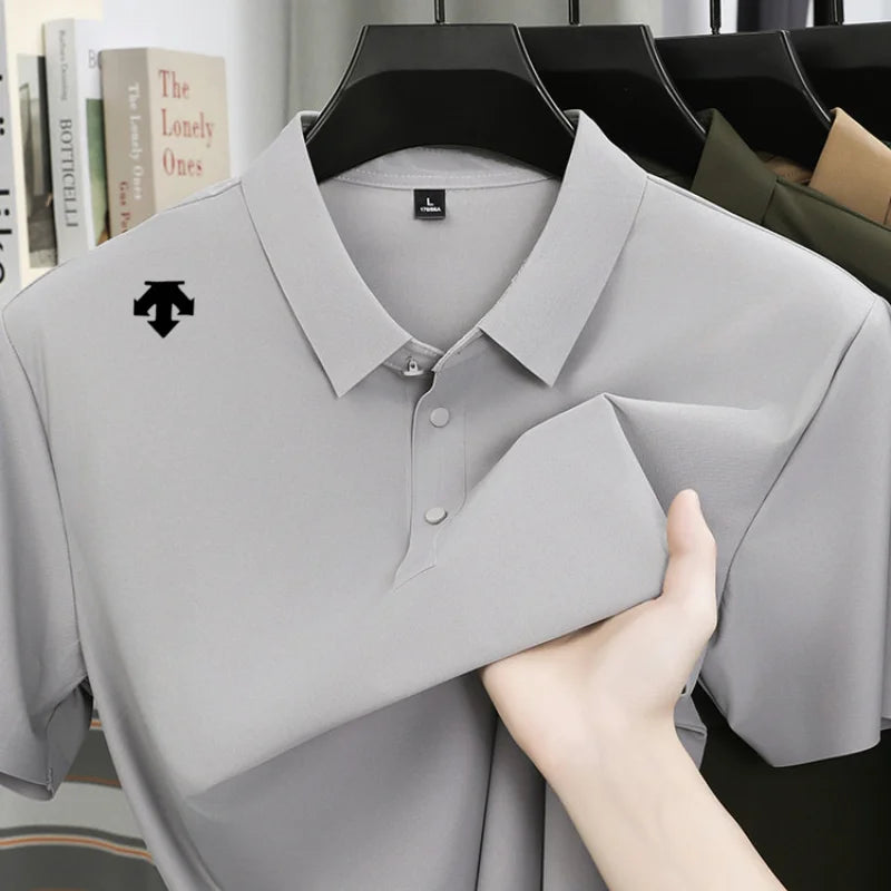 Brand Ice Silk Short sleeved Men's Printed Polo Shirt Fashion Sports Top Summer Comfortable Breathable Leisure High end T-shirt