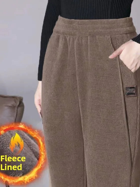 High Waist Corduroy Mom Pants Women's Autumn Winter Fleece Lined Casual Straight Leggings plus Size Harlan Pants