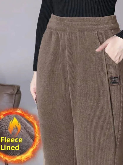 High Waist Corduroy Mom Pants Women's Autumn Winter Fleece Lined Casual Straight Leggings plus Size Harlan Pants