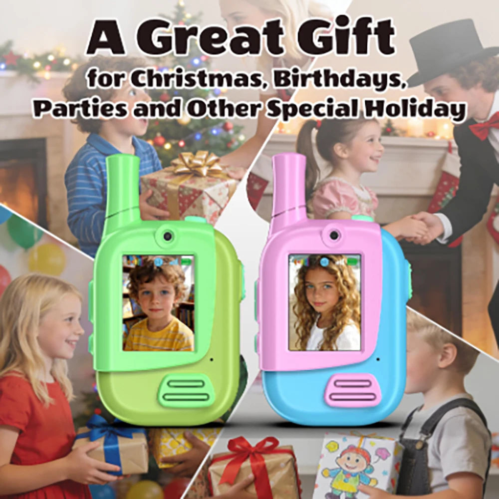 2 Pack Rechargeable Kids Video Walkie Talkies with 4 Voice Changer Functions | Indoor & Outdoor Games, Camping, Hiking, Travel |