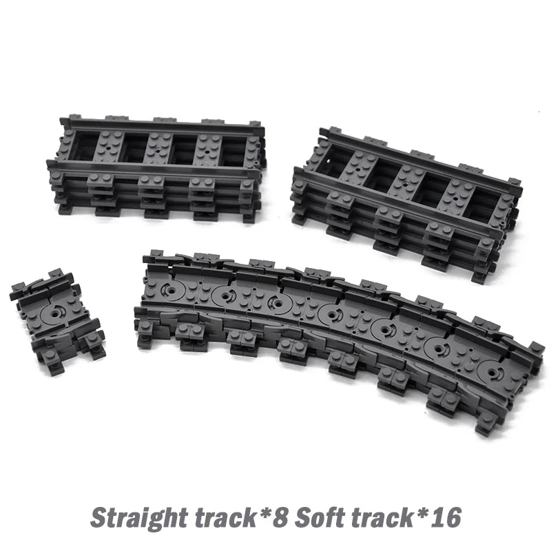 City Trains Flexible Tracks Forked Straight Curved Rails Switch Building Block Bricks High-Tech Creative Toys for kids gifts