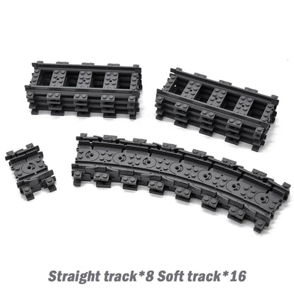 City Trains Flexible Tracks Forked Straight Curved Rails Switch Building Block Bricks High-Tech Creative Toys for kids gifts