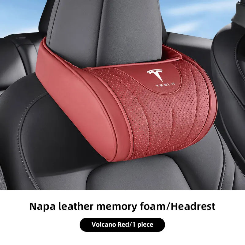 High-end Leather Car Seat Headrest Memory Foam Comfort Neck Pillow For Tesla SpaceX Model 3 Y S X Y-Eur Highland Roadster Bonina