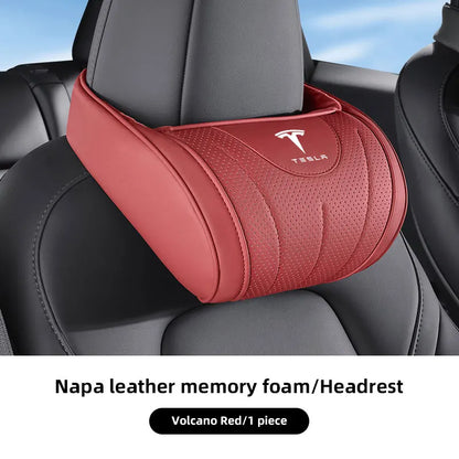 High-end Leather Car Seat Headrest Memory Foam Comfort Neck Pillow For Tesla SpaceX Model 3 Y S X Y-Eur Highland Roadster Bonina