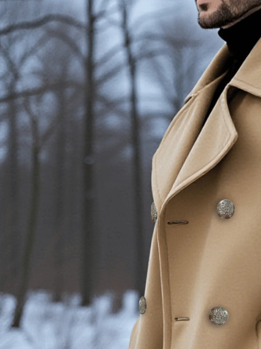Men's Double-Breasted Winter Overcoat with Thickened Lining, Warm Long Trench Style Coat, Street Popular Fashion Item