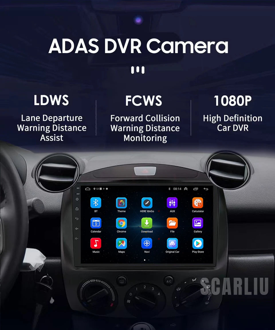 SCARLIU for Mazda 2 2007-2014 Multimedia Video Player 4G WIFI GPS Navigation Carplay DVD Head Unit 2 Din Android 16 Car Radio