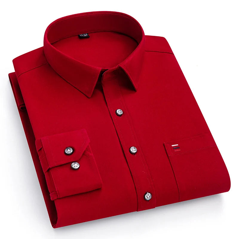 New 100%Pure Cotton Men's Shirts Long Sleeves Solid Color Soft Regular Fit Casual Shirt Pocket Social Blouse Male Clothes S-7XL
