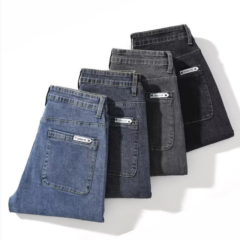 Men Autumn Winter Baggy Straight Leg Casual Jeans Trend Male High Waist Harem Pants Classic Simplicity Blue Black Gray Trousers
