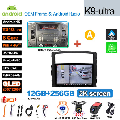 Android 16Carplay For Mitsubishi Pajero 4 V80 V90 2006 2007 -2014 Car Radio Video GPS Navigation Player Unit Multimedia Stereo