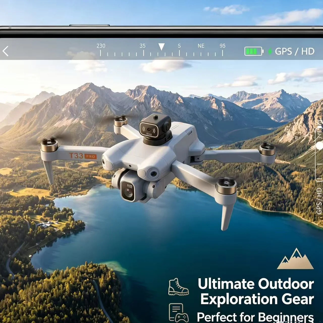 New T33 RC drone 8K professional high-definition camera 4.5-inch large screen folding four-axis aircraft 360 obstacle avoidance