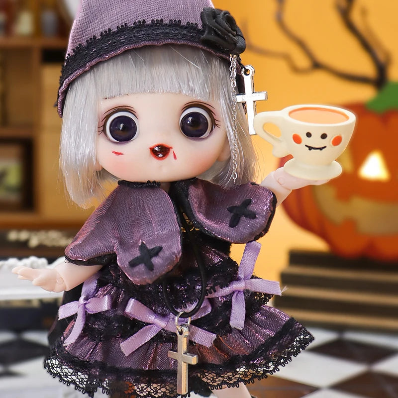 Ob11 Bjd Doll Dolls For Girl 14cm Halloween Collectible Limited Edition Dress Bloody Makeup Cute Christmas Gift Pig Boy Magician