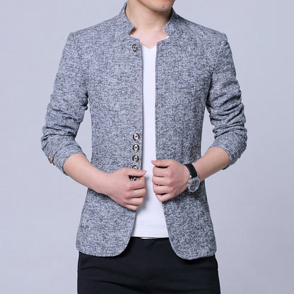 Men's Autumn Winter Casual Slim Fit Plaid Suit Jacket Korean Style Fleece Thickened Coat Large Size Single Breasted Westwear