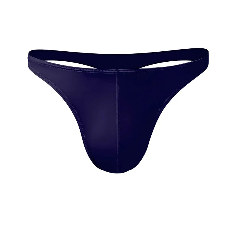5PCS Men's low waist solid color U convex stretch tight T underwear ice silk slip hip Thong breathable T pants