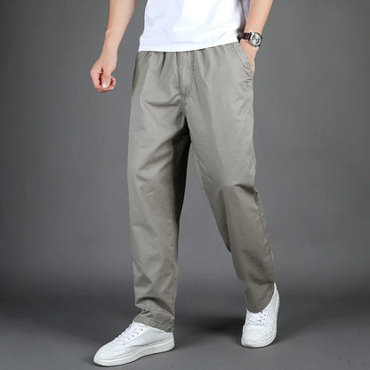 Plus Size Men's Casual Cotton Trousers Loose Straight Pants Multi Pocket Man Long Cargo Pants Mens Jogger Pants Summer Autumn