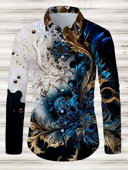 LVLAEA Men's Printed Pattern Shirt, Long Sleeve Lapel Button Up Cotton Shirt for Autumn, Luxury Style Trendy Fashion Tated Shirt