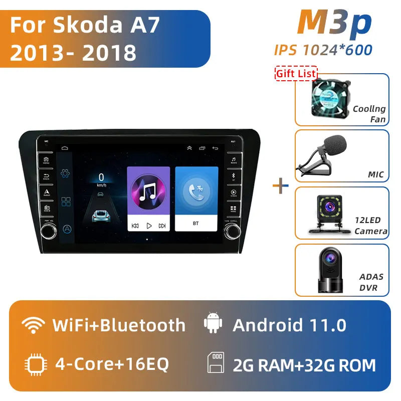 Jundof 2 Din Android 13 Car Radio For Skoda Octavia 3 A7 2013-2018 Multimedia Video Player 4G WiFi Navigation Carplay Head unit