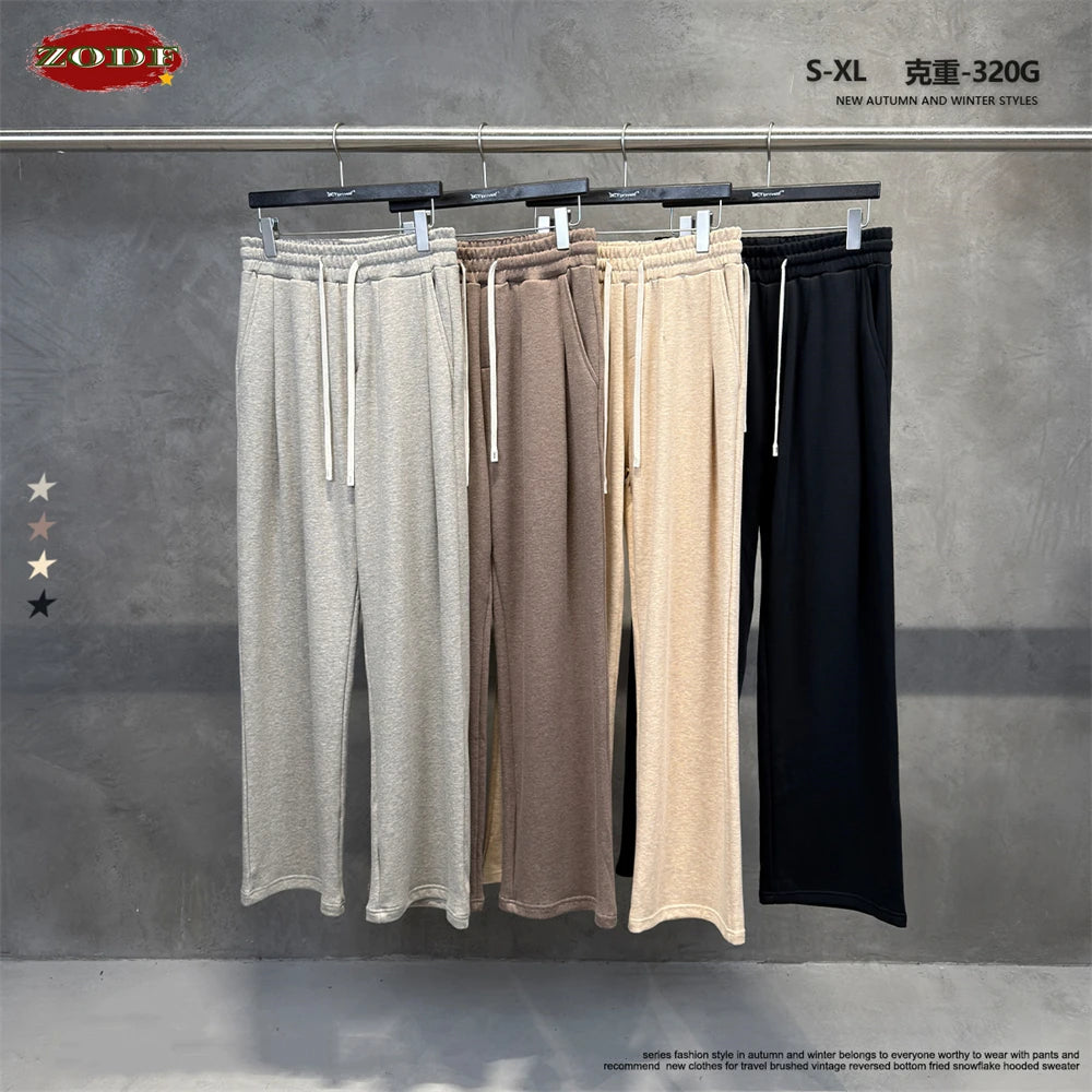 ZODF New Autumn Men Old Money Style Solid Pants Unisex Casual 320gsm Loose Comfortable Soft Straight Trousers HY1295