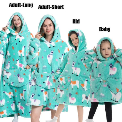 Halloween Family Matching Blanket Hoodies Women Cartoon Bear Dinosaur Sweatshirts Adult Oversized Warm Pullover Winter Clothes