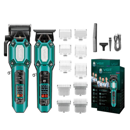 VGR V-600/V-900 Electric Hair Clipper Transparent Body Hair Trimmer LED Intelligent Digital Carving Electric Thruster Care Set