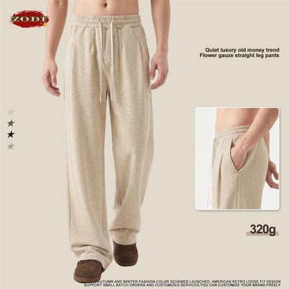 ZODF New Autumn Men Old Money Style Solid Pants Unisex Casual 320gsm Loose Comfortable Soft Straight Trousers HY1295