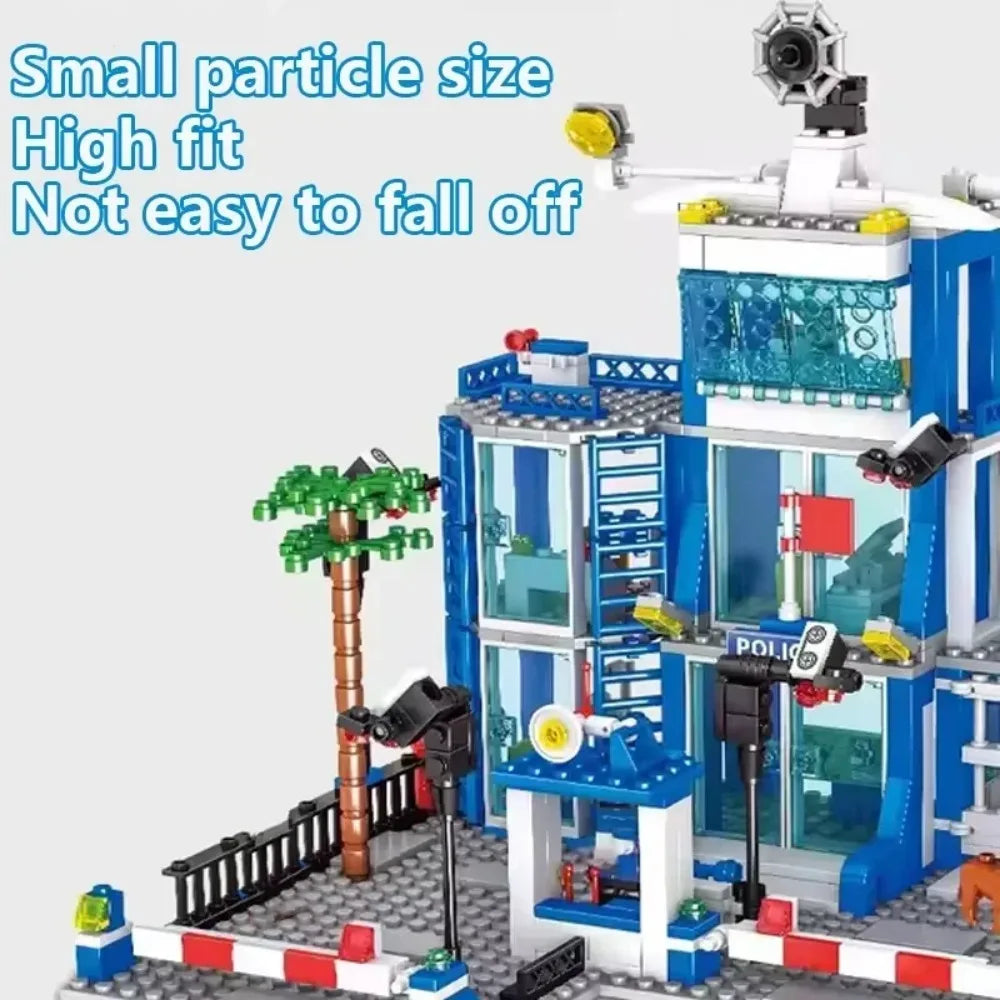 666PCS City Police Station Building Blocks Construction Model Toy with Car & Helicopter for Boys Christmas Gift Kid Educational