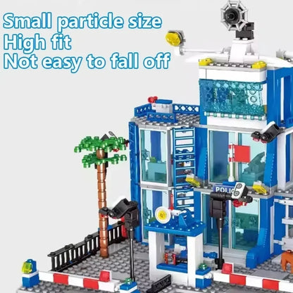 666PCS City Police Station Building Blocks Construction Model Toy with Car & Helicopter for Boys Christmas Gift Kid Educational