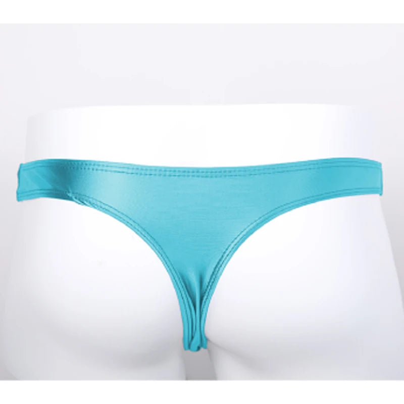 AMORESY Oceanus Men Glossy Stretch Low Rise T-shaped Briefs Gym Fitness Sport Comfort Breathable Thong Underpants Swimming Trunk