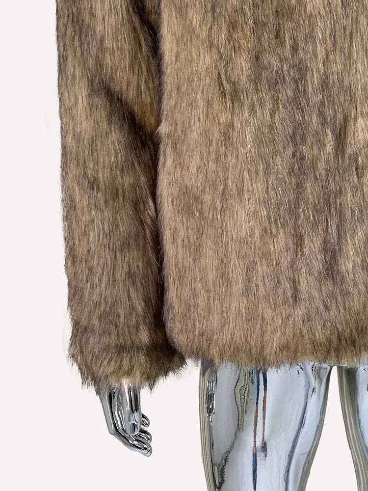 Nerazzurri Winter Short Thickened Warm Soft Hairy Shaggy Fluffy Faux Fox Fur Coat Men Long Sleeve Turn-down Collar Fluffy Jacket