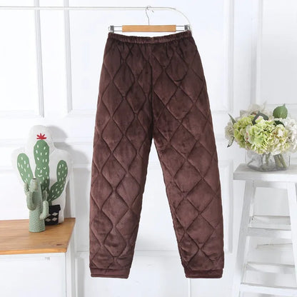 Men's Winter Thickened Three-Layer Cotton Padded Sleepwear Long Pants Flannel Lined Fashionable Home Leisure Dad Pants